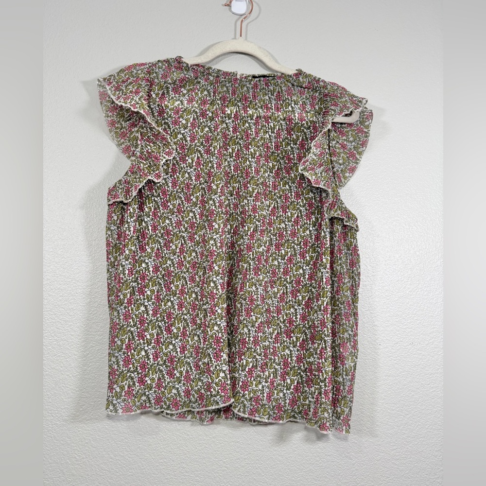 Anthropologie RD & Koko Shirt Floral Pleated Blouse Flutter Sleeves Women Small